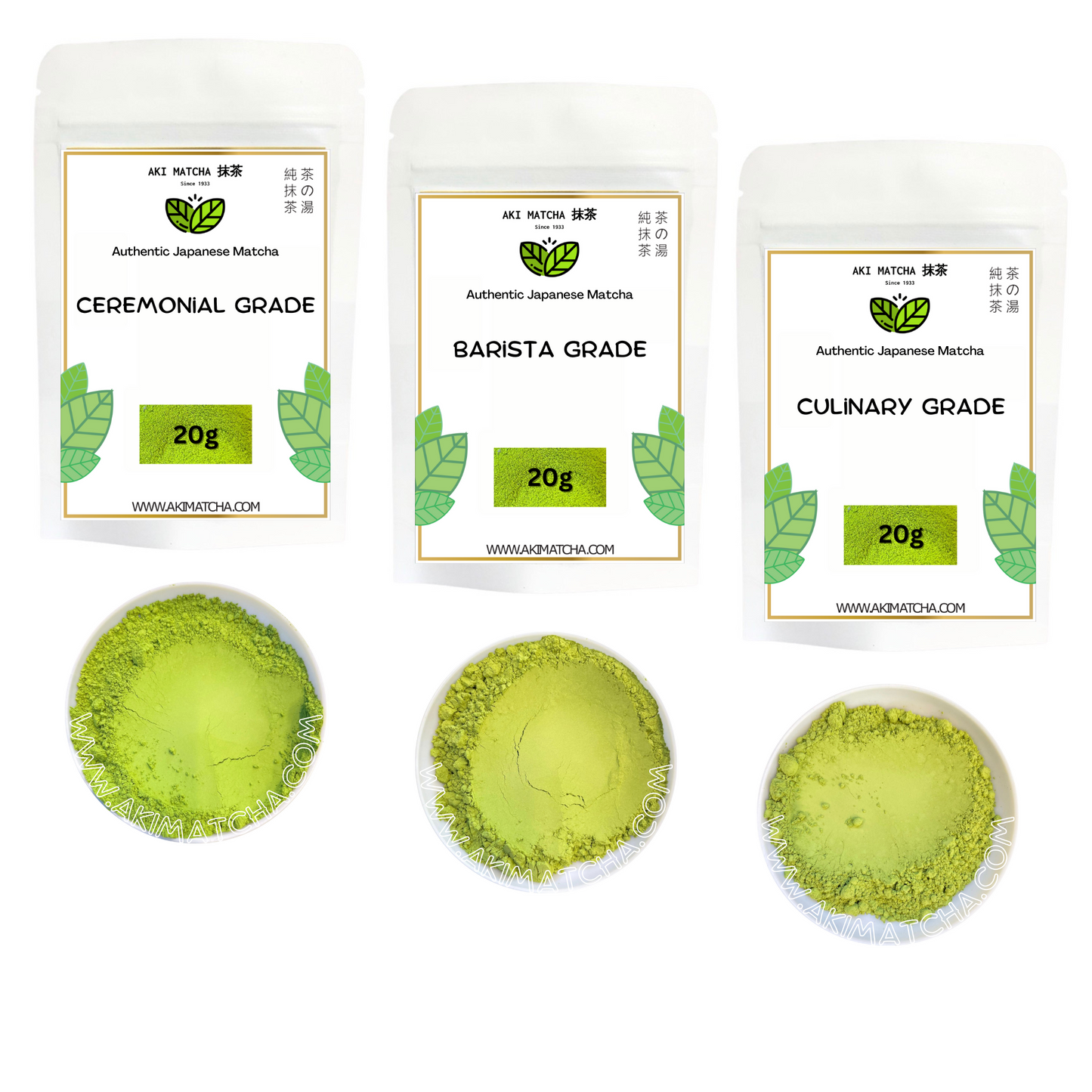 MATCHA SAMPLE PACK - For Business Customer ONLY 3x20g Aki Matcha | Ceremonial, Barista, Culinary Grade
