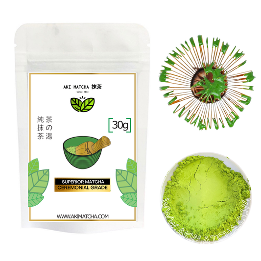 AKI MATCHA - Superior Matcha | Organic Japanese Matcha Tea Ceremonial Grade | First Harvest - Hand-picked tea | Size: 30g (15 teaspoons = 15 drinks)