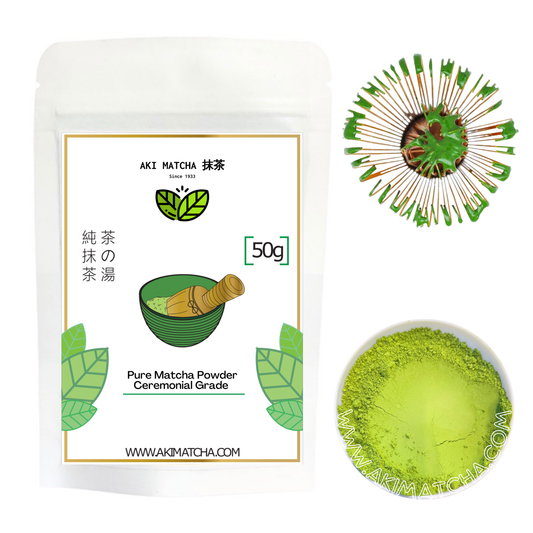 AKI MATCHA - Organic Matcha Green Tea Powder | Spring Harvest Ceremonial Grade Matcha - EGCG 40mg/1g Matcha | Size 50g (25 teaspoons = 25 drinks)