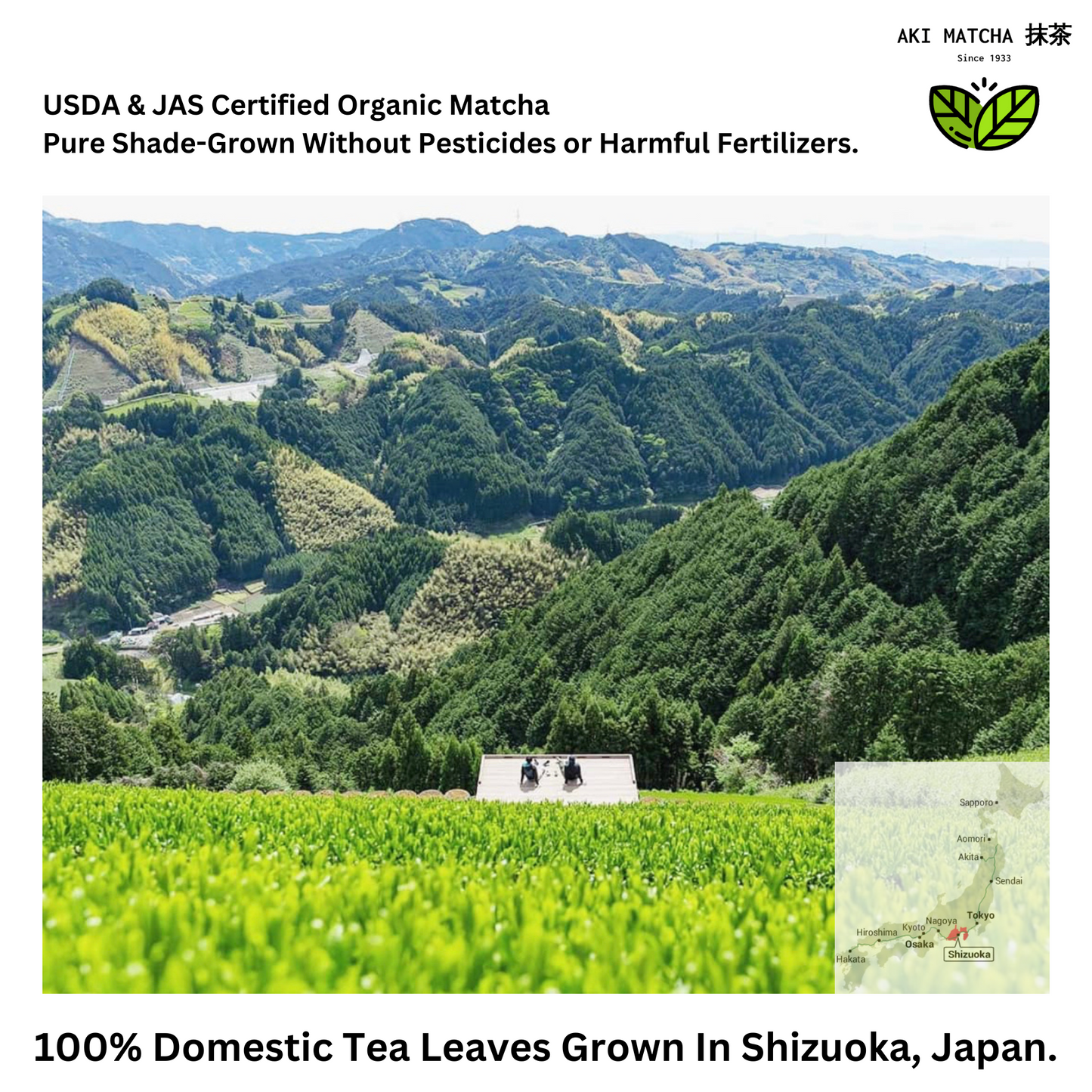 AKI MATCHA - Organic SUPERIOR Matcha Green Tea Powder | USDA Organic | First Harvest Ceremonial Grade Matcha 30g (15 teaspoons = 15 drinks)