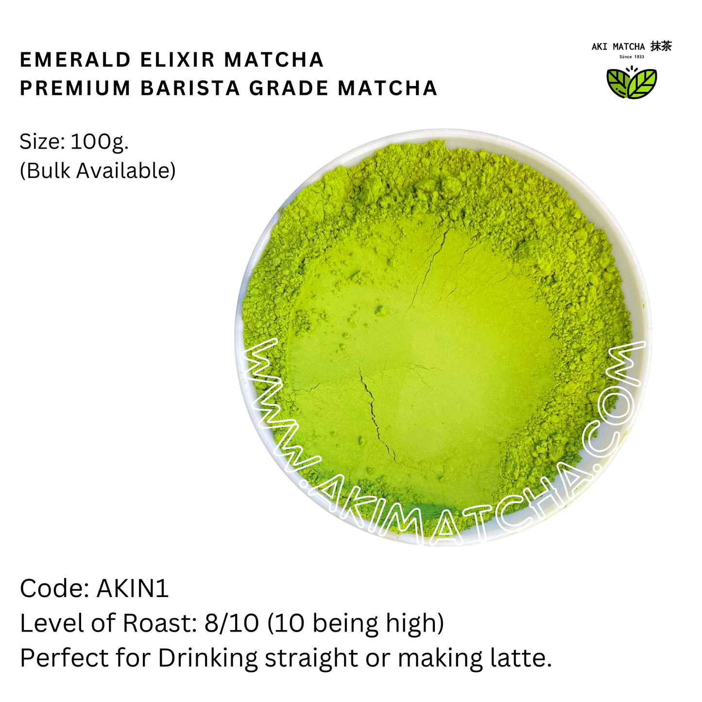 Emerald Elixir Matcha - Premium Barista Matcha Powder | Japanese Matcha Tea | Bold, Rich Matcha and no hint of bitterness | EGCG 35mg/1g Matcha | Size 100g (50 teaspoons = 50 cups)