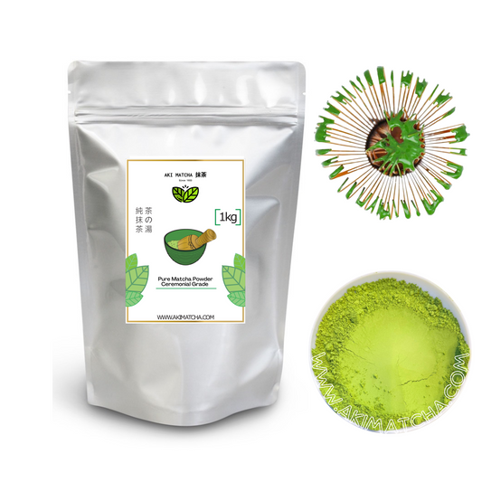 AKI MATCHA - Matcha In Bulk Size - Organic Matcha Green Tea Powder | Ceremonial Grade Matcha | Spring Harvest Matcha | Stone milled Matcha - Size 1kg (500 teaspoons = 500 drinks)