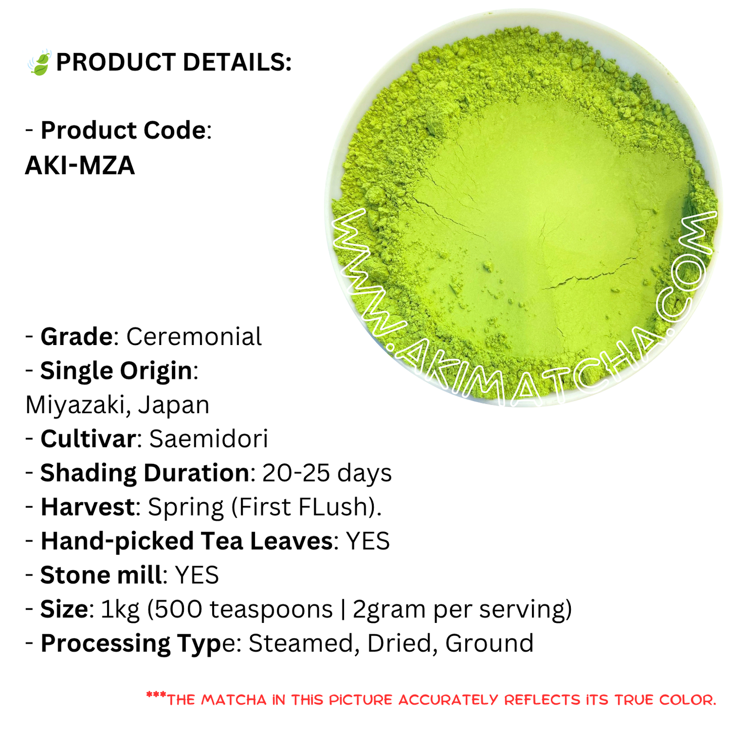 AKI MATCHA Bulk - Saemidori Matcha - Origin: Miyazaki | First Harvest Matcha | Stone Milled - Ceremonial Grade Matcha - Size 1kg (500 teaspoons = 500 drinks)