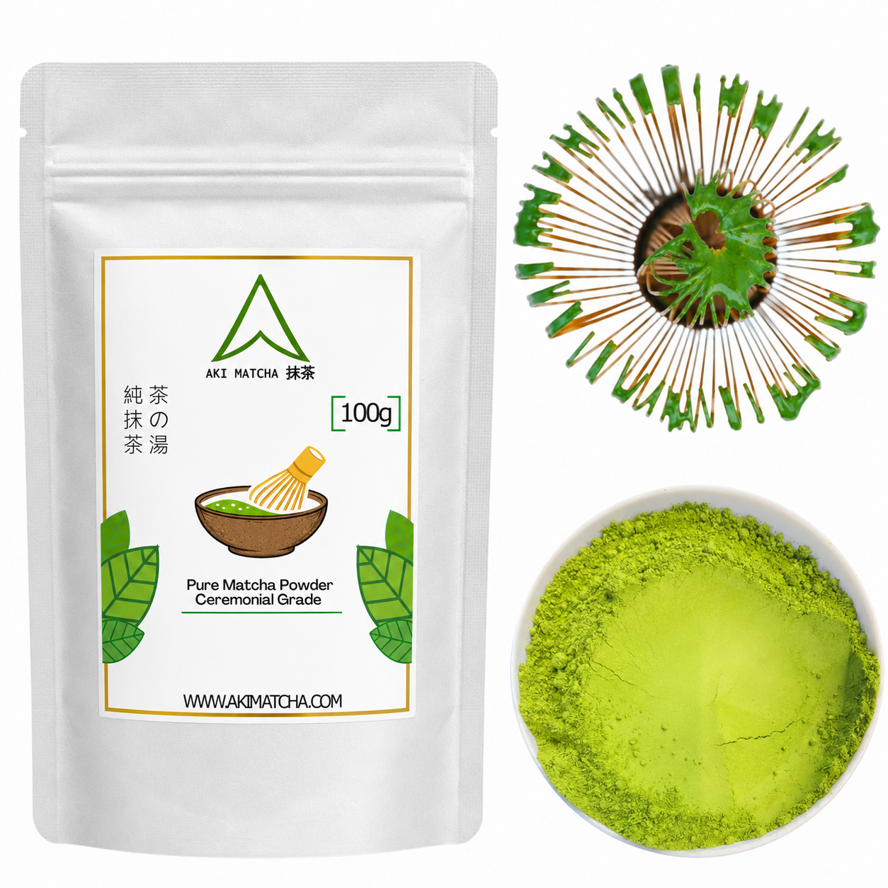 AKI MATCHA - Matcha AKI02 | First Harvest Matcha | Stone Milled - Ceremonial Grade Matcha - Single cultivar: Saemidori | Size 100g (50 teaspoons = 50 drinks)